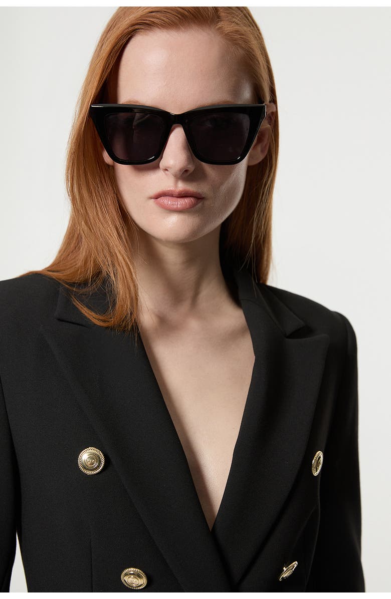 Karen Millen Petite Tailored Button Military Blazer, Alternate, color, Black