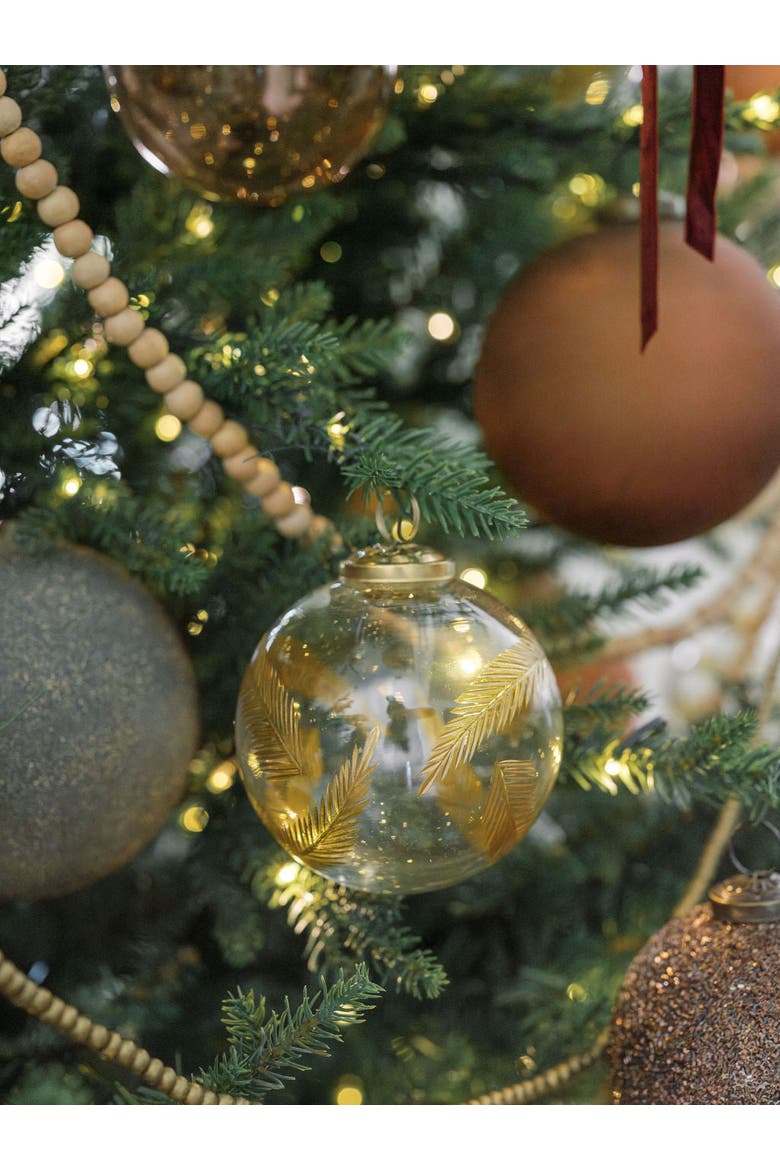 4" Artisan Glass Gold Etched Leaf Ornament, Alternate, color, Gold Etched
