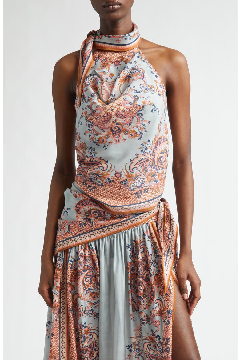 Aster Paisley Scarf Tie Silk Halter Top, Main, color, BLUE PAISLEY FLORAL