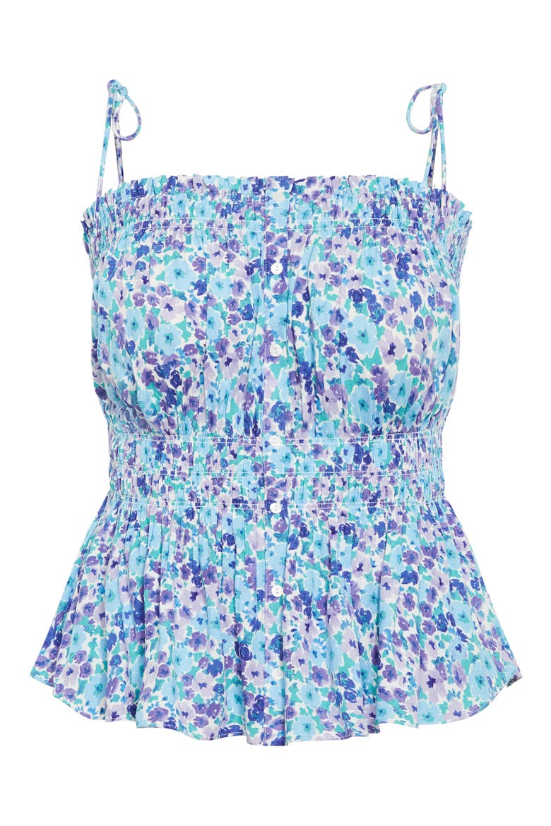 Lyla Floral Tie Strap Peplum Tank, Alternate, color, BLUE DITSY FLORAL