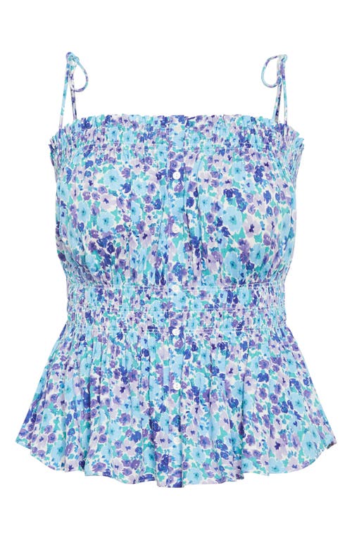 City Chic Lyla Floral Tie Strap Peplum Tank In Blue