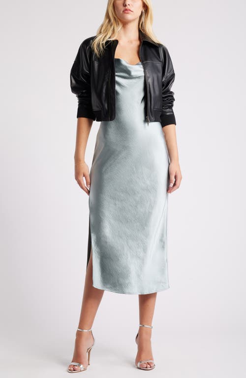 Open Edit Cowl Neck Satin Slipdress In Teal Pond