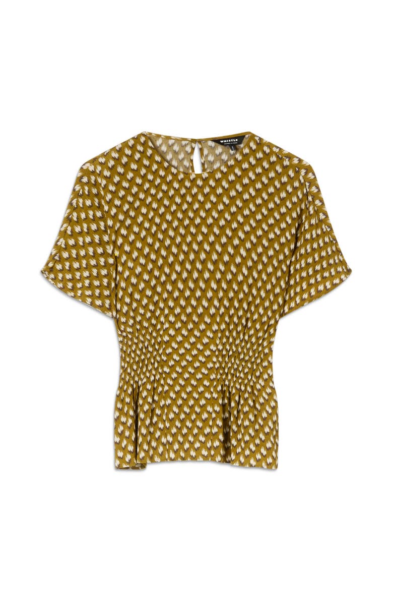 Ikat Spot Shirred Blouse, Alternate, color, Khaki/Multi