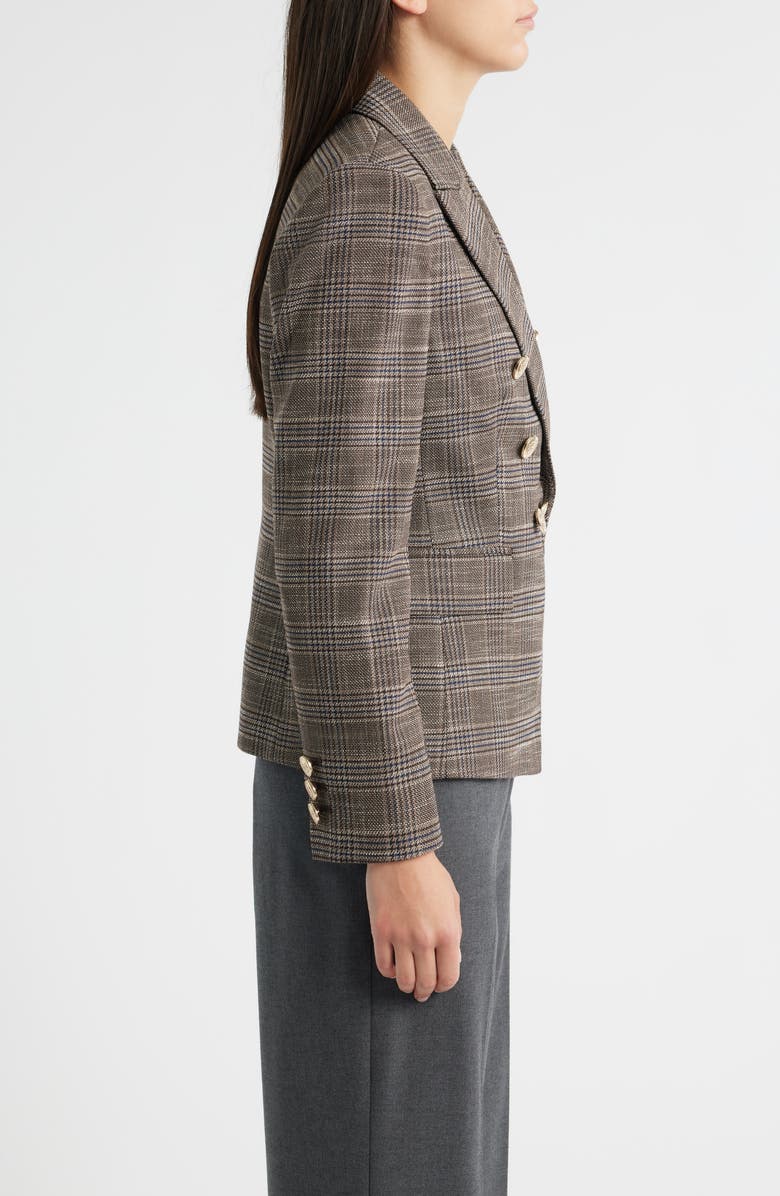 Tahari ASL Plaid Double Breasted Blazer, Alternate, color, Espresso I