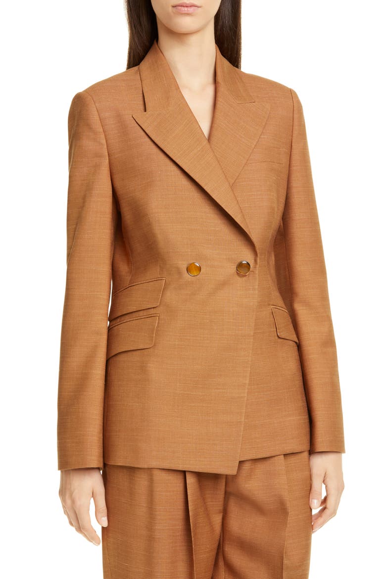 Rose Double Breasted Wool Blend Jacket, Alternate, color, TOBACCO