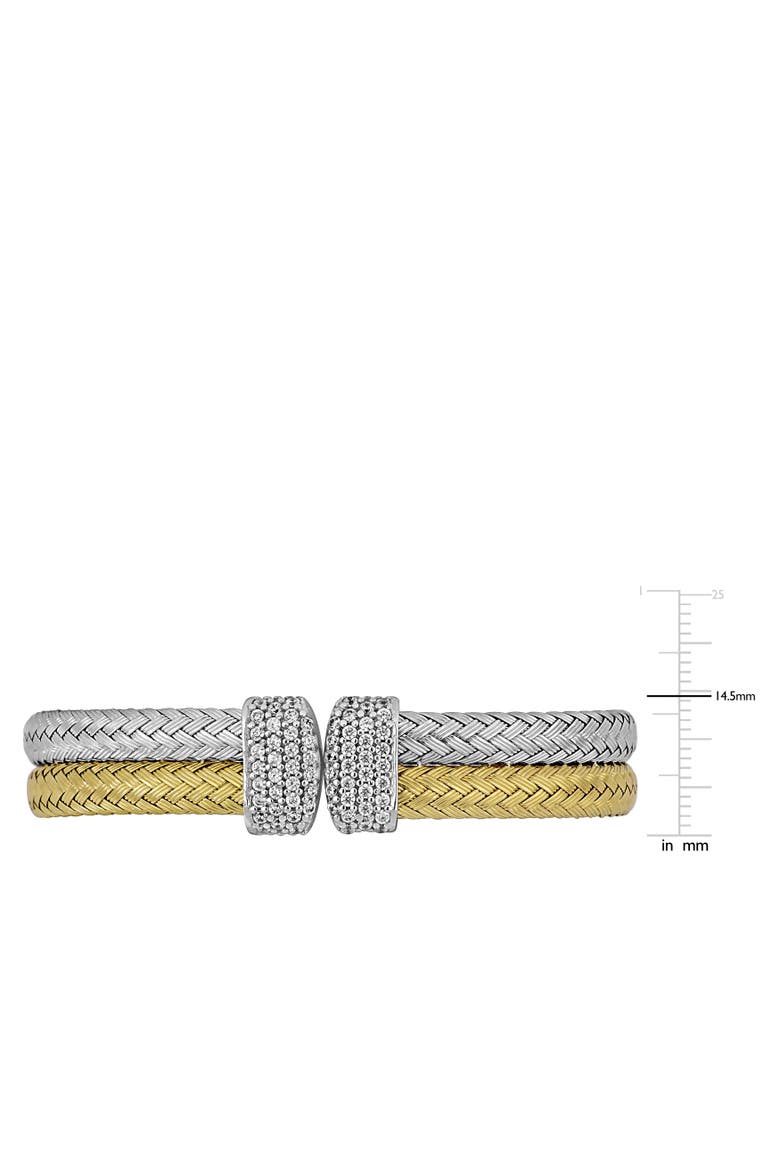 Cubic Zirconia Double Row Bangle, Alternate, color, White & Yellow Plated Silver