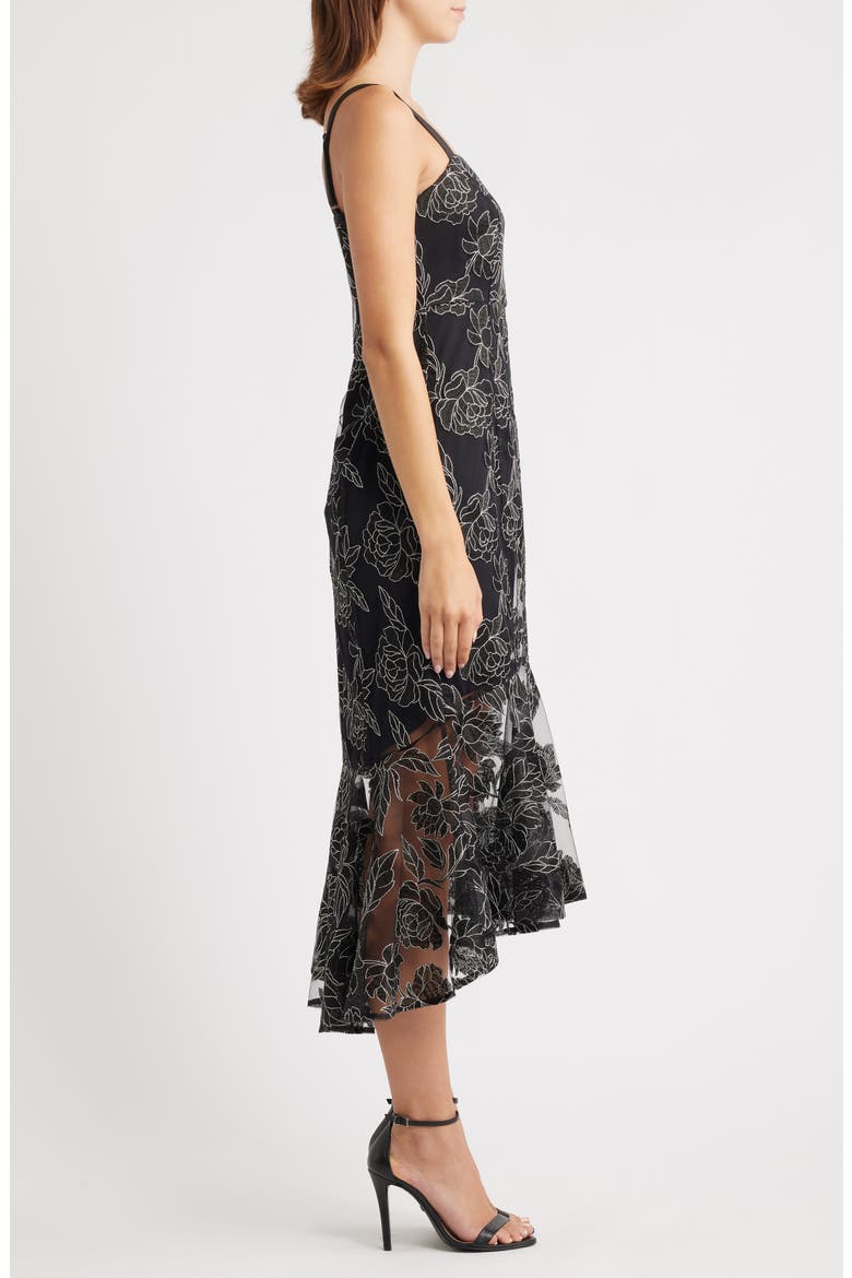Floral Embroidery High-Low Dress, Alternate, color, BLACK/WHITE