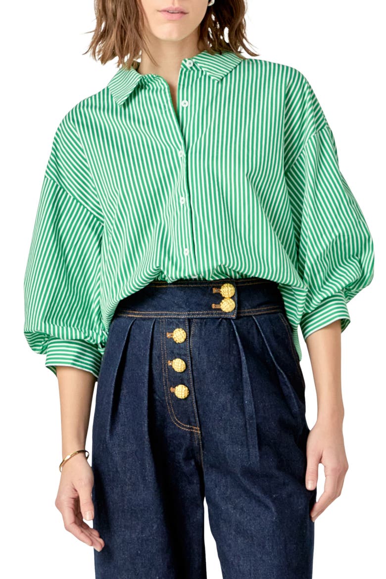 トップス H BEAUTY&YOUTH STRIPE BALLOON SHIRT Stripe Balloon Sleeve Shirt (Women) | Nordstrom