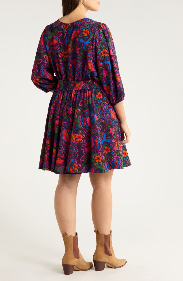 SUGARLIPS Rainbow Floral Print Minidress, Alternate, color, Navy-Fuchsia