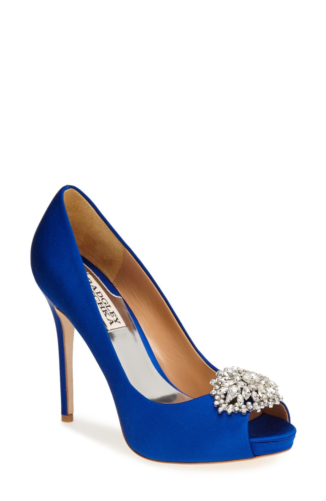 Badgley Mischka 'Jeannie' Crystal Trim Open Toe Pump, Main, color, SAPPHIRE