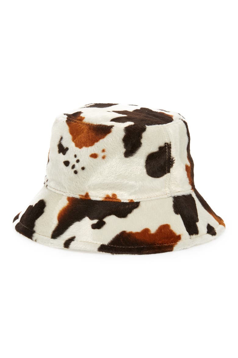 Faux Cowhide Bucket Hat, Main, color, NATURAL