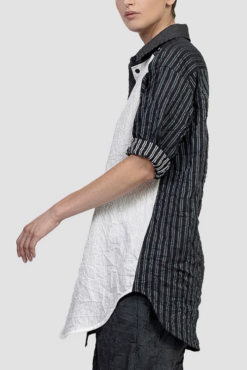 ALEMBIKA ALEMBIKA CRINKLE PATCHWORK STRIPES BUTTON-UP SHIRT