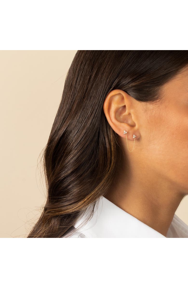 BY ADINA EDEN Diamond Trio Cluster Chain Double Stud Earring 14K, Alternate, color, 14K Gold