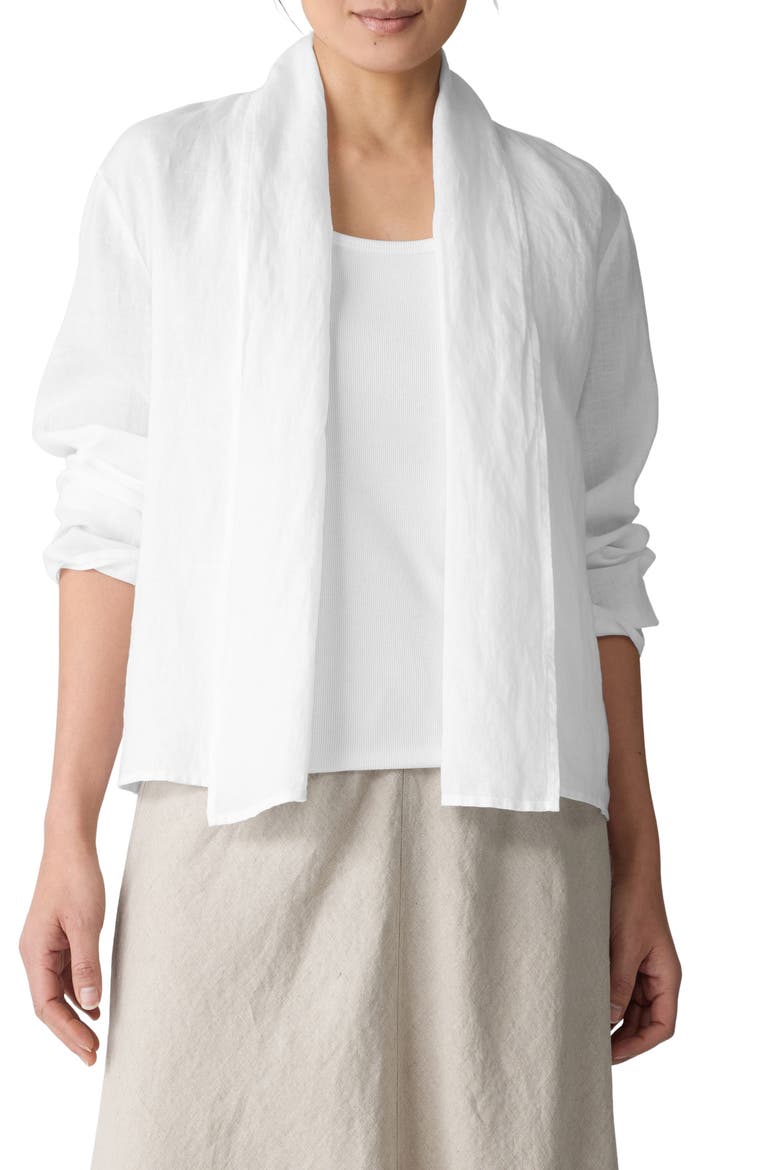 Shawl Collar Open Front Organic Linen Jacket, Main, color, WHITE