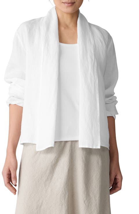 Shawl Collar Open Front Organic Linen Jacket