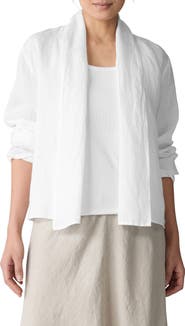 Eileen Fisher Shawl Collar Open Front Organic Linen Jacket