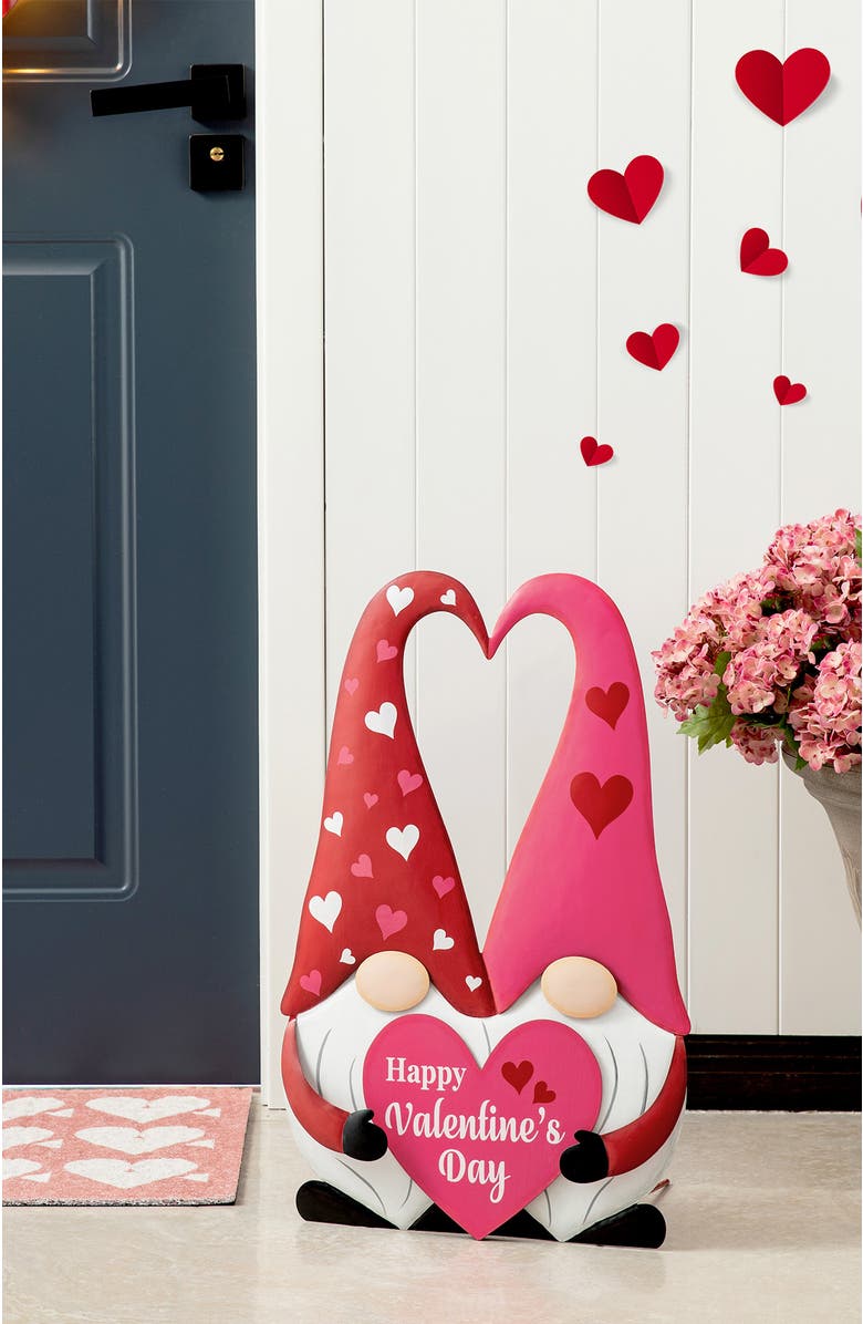 Glitzhome 30"H Valentine's Metal Gnome Couple Yard Stake, Alternate, color, Red