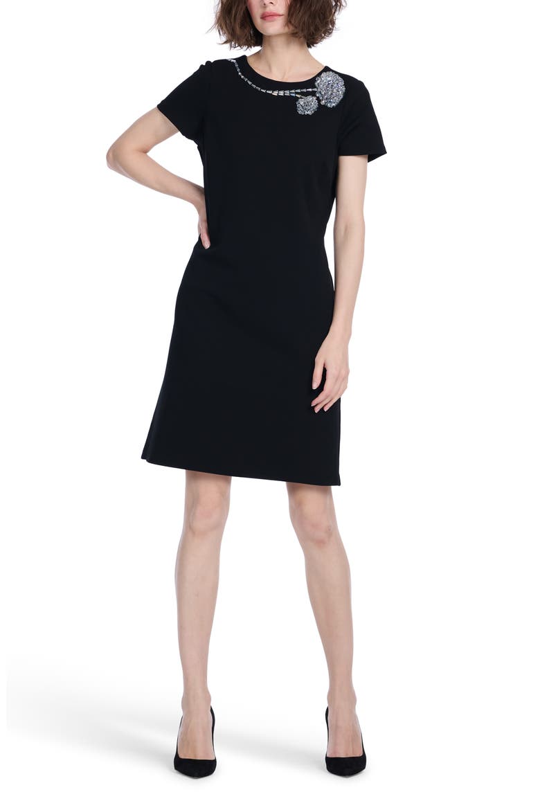 Rhinestone Floral Cocktail Shift Dress, Alternate, color, BLACK