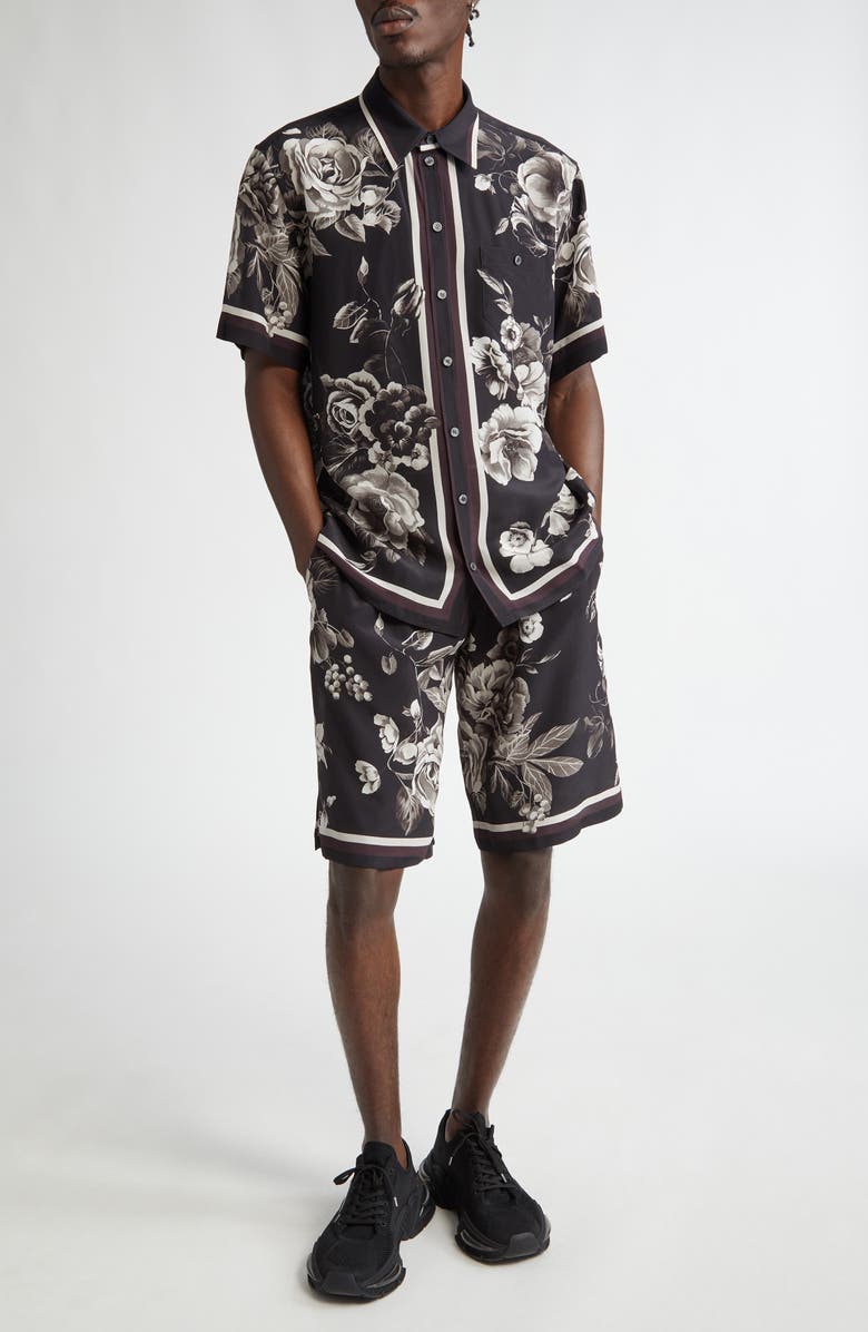 Dolce&Gabbana Floral Silk Jogging Shorts, Alternate, color,