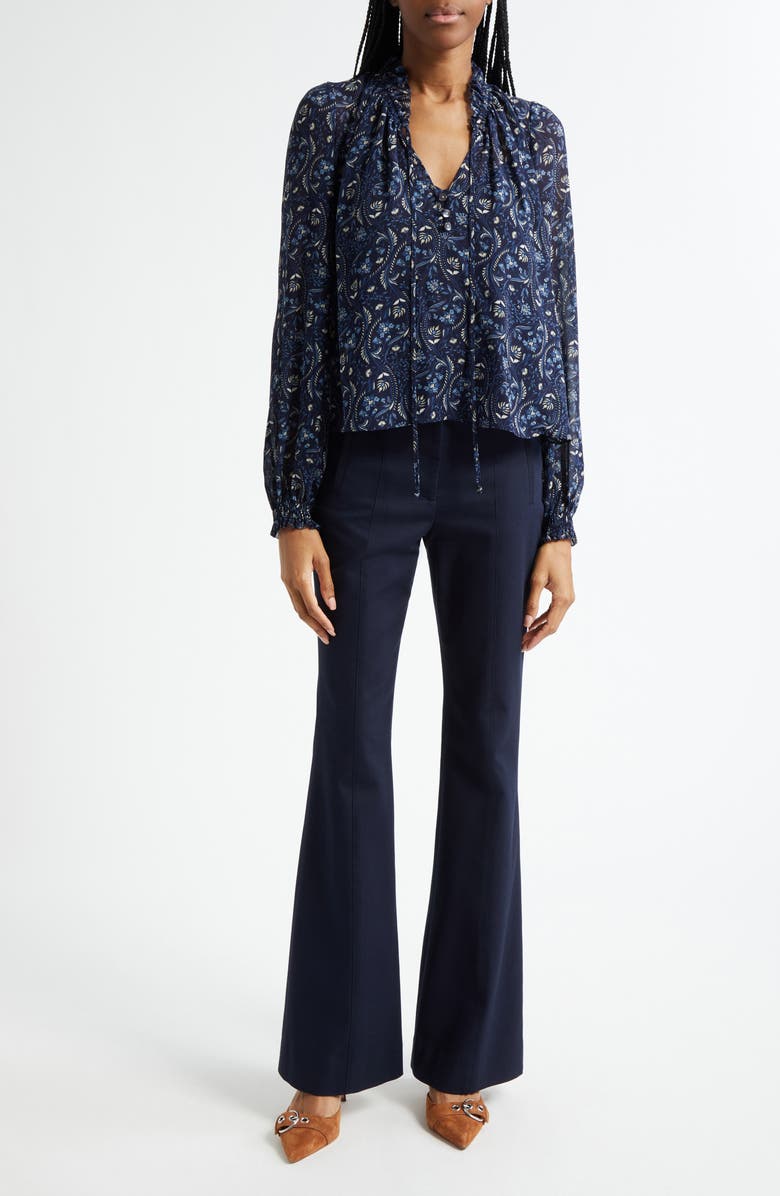 Veronica Beard Hickory Floral Paisley Top, Alternate, color, Navy Multi