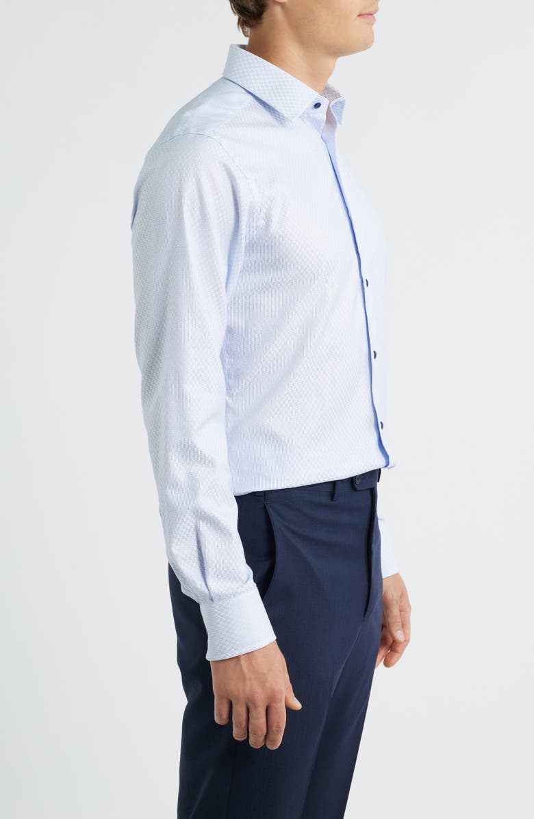 David Donahue Trim Fit Geometric Dobby Dress Shirt, Alternate, color, White/ Sky