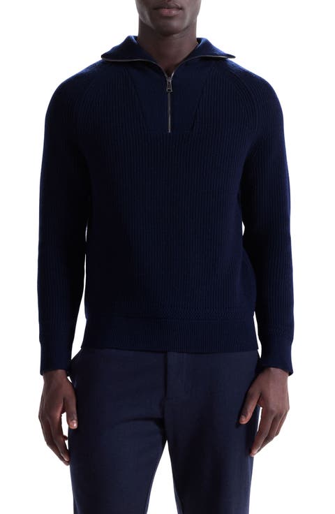 Merino Wool & Cotton Quarter Zip Pullover