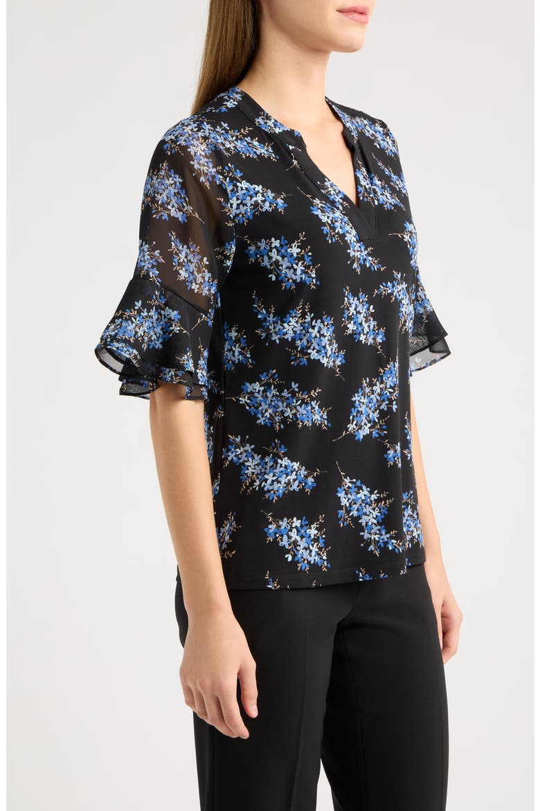 Floral Ruffle Sleeve Top, Alternate, color, ANNE BLACK MULTI