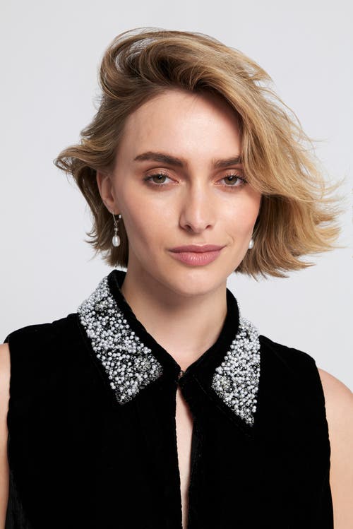 Elle Collection Beaded Collar Velvet Dress Slip In Black