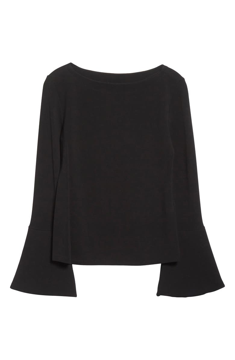 Emporio Armani Bell Sleeve Crepe Top, Alternate, color, Solid Black