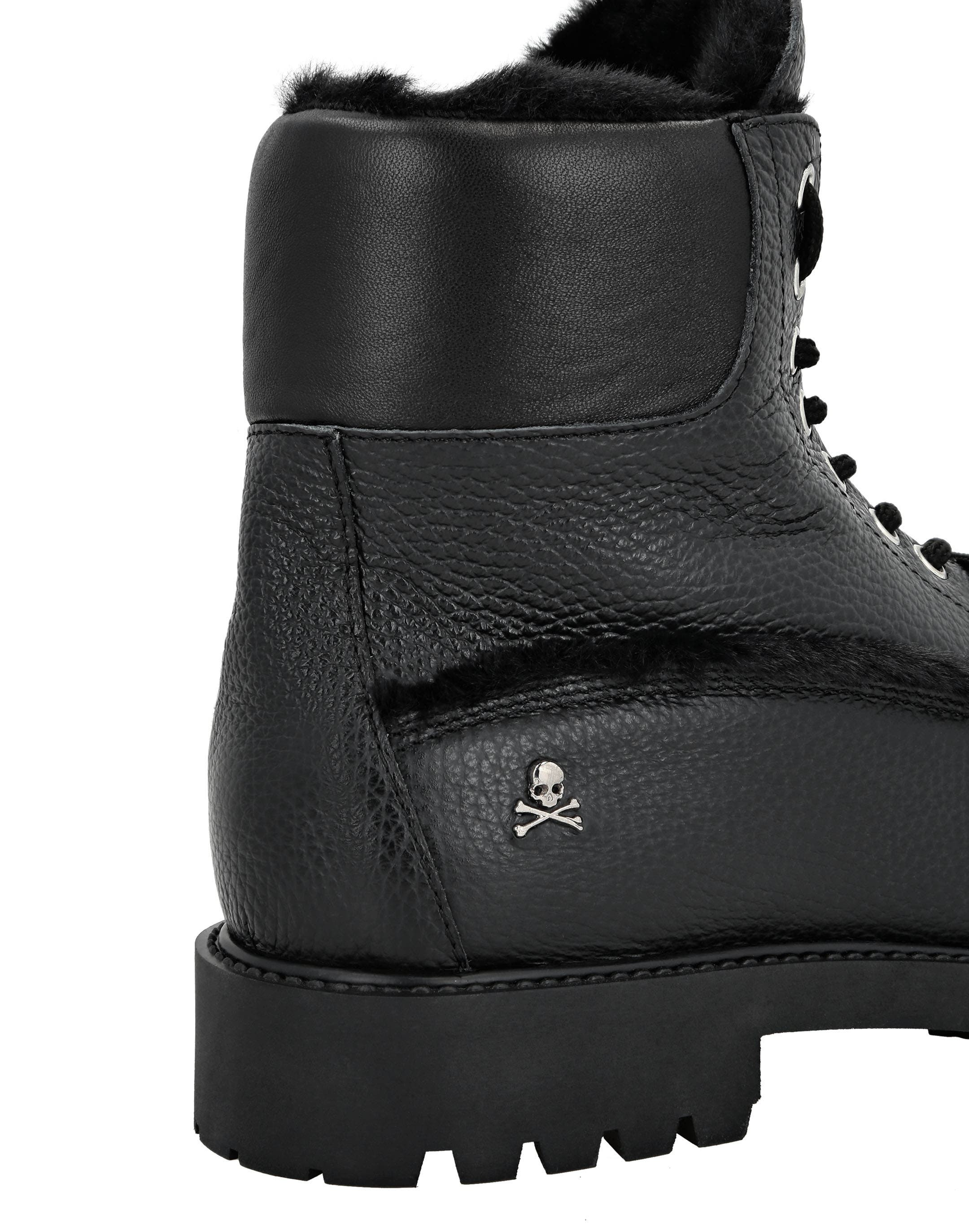 Leather Boots With Shearling Inside The Hunter Unisex, Alternate, color, black