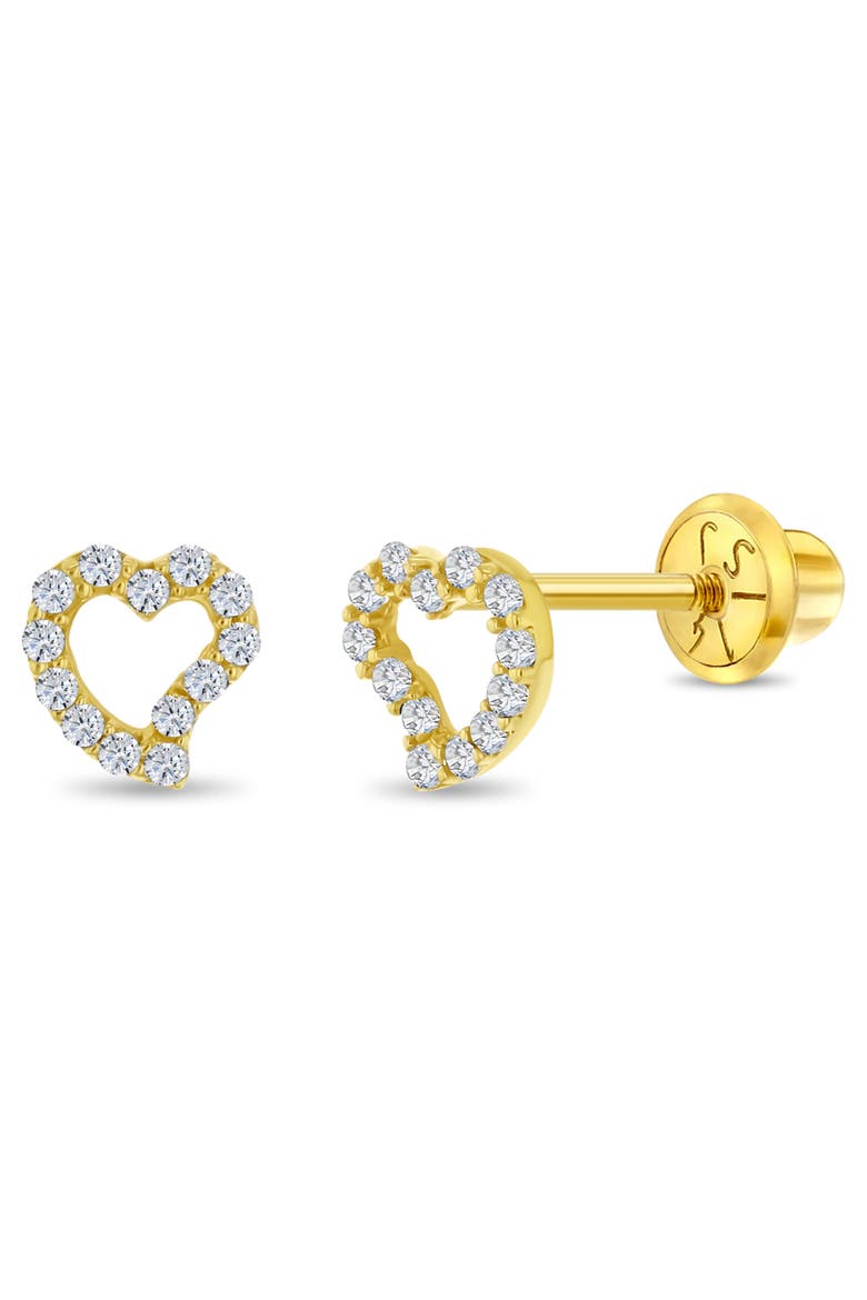 14k Cubic Zirconia Encrusted Heart Earrings, Main, color, Gold