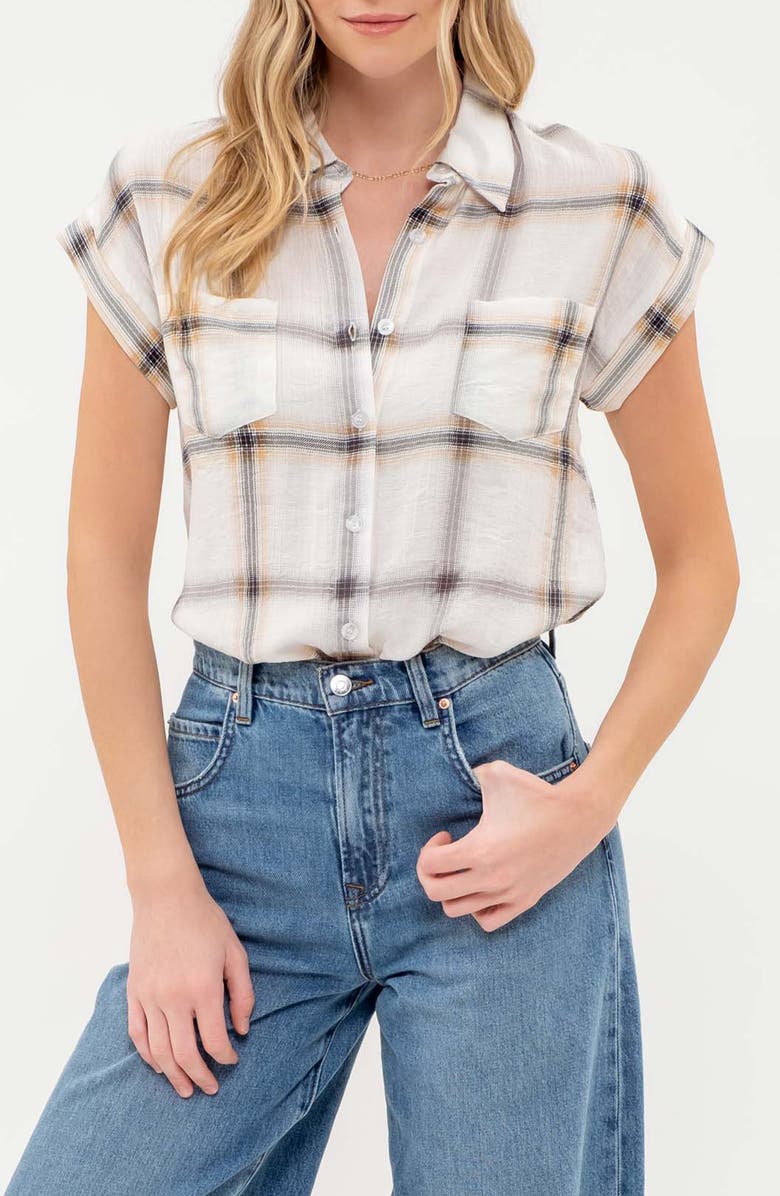 Blu Pepper Plaid Short Sleeve Button-Up Shirt, Main, color,