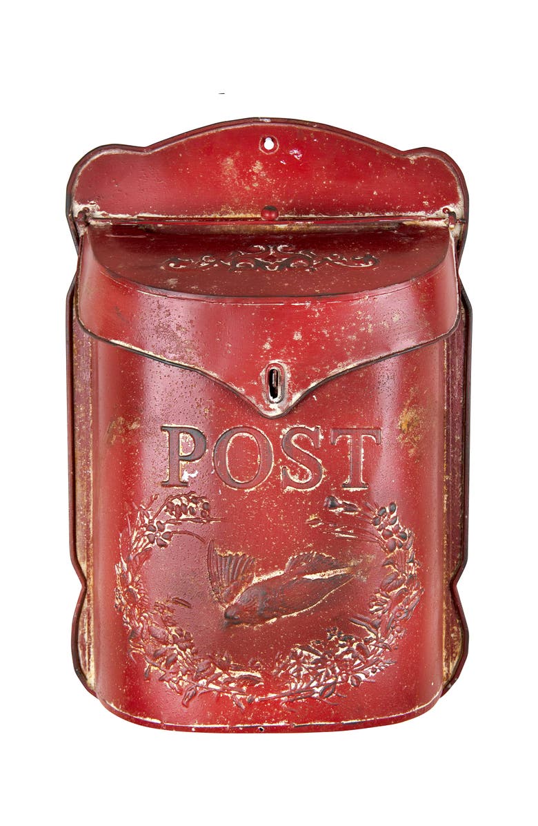 Storied Home Red Embossed Tin "Post" Letter Box, Main, color, Red