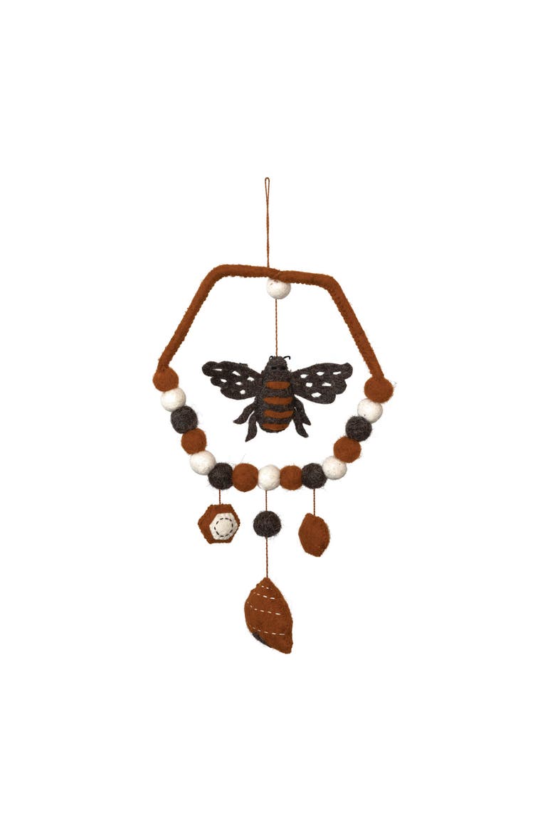 Wool Felt Mobile with Bee and Hive, Main, color, Orange
