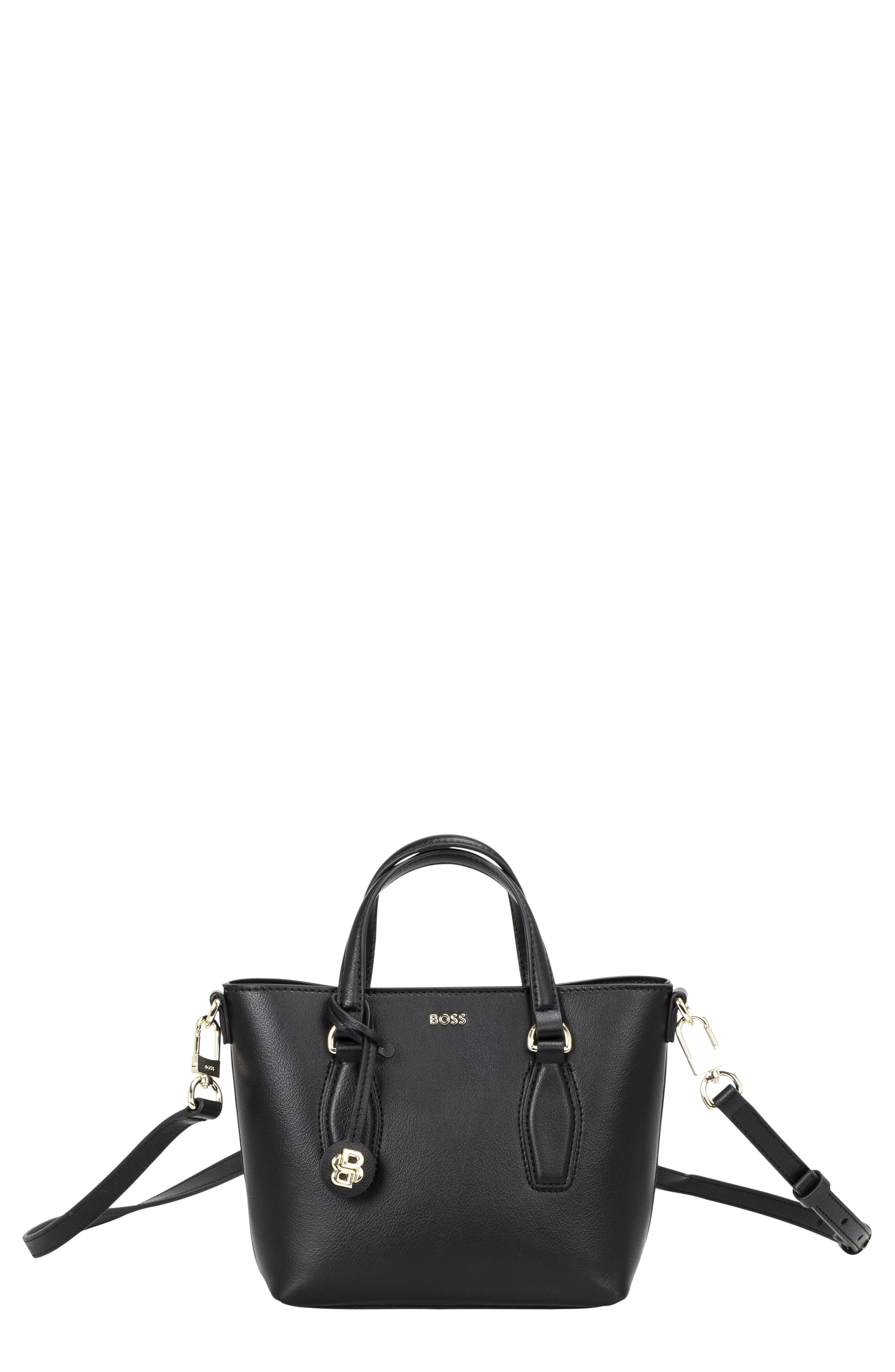 Sandy Mini Faux Leather Tote, Main, color, BLACK