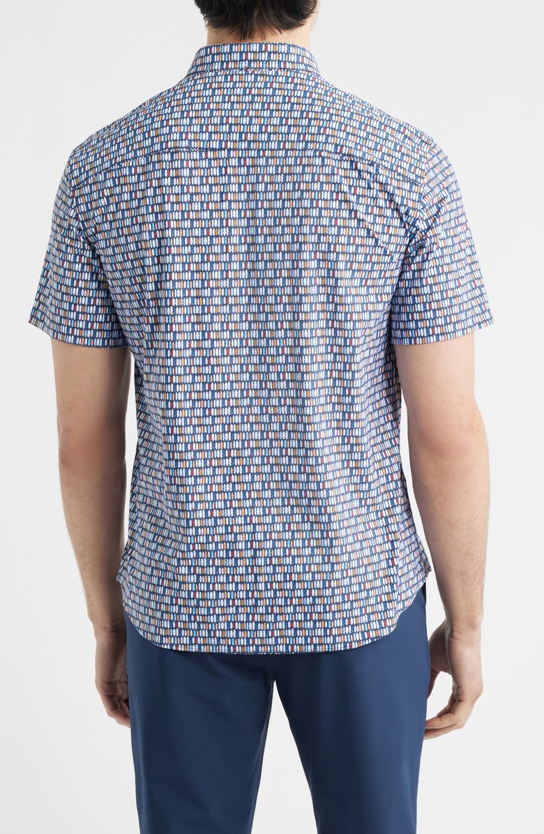 Johnston & Murphy XC+<sup>™</sup> Motion Geo Print Short-Sleeve Performance Knit Button-Up Shirt, Alternate, color, Navy Surfboard