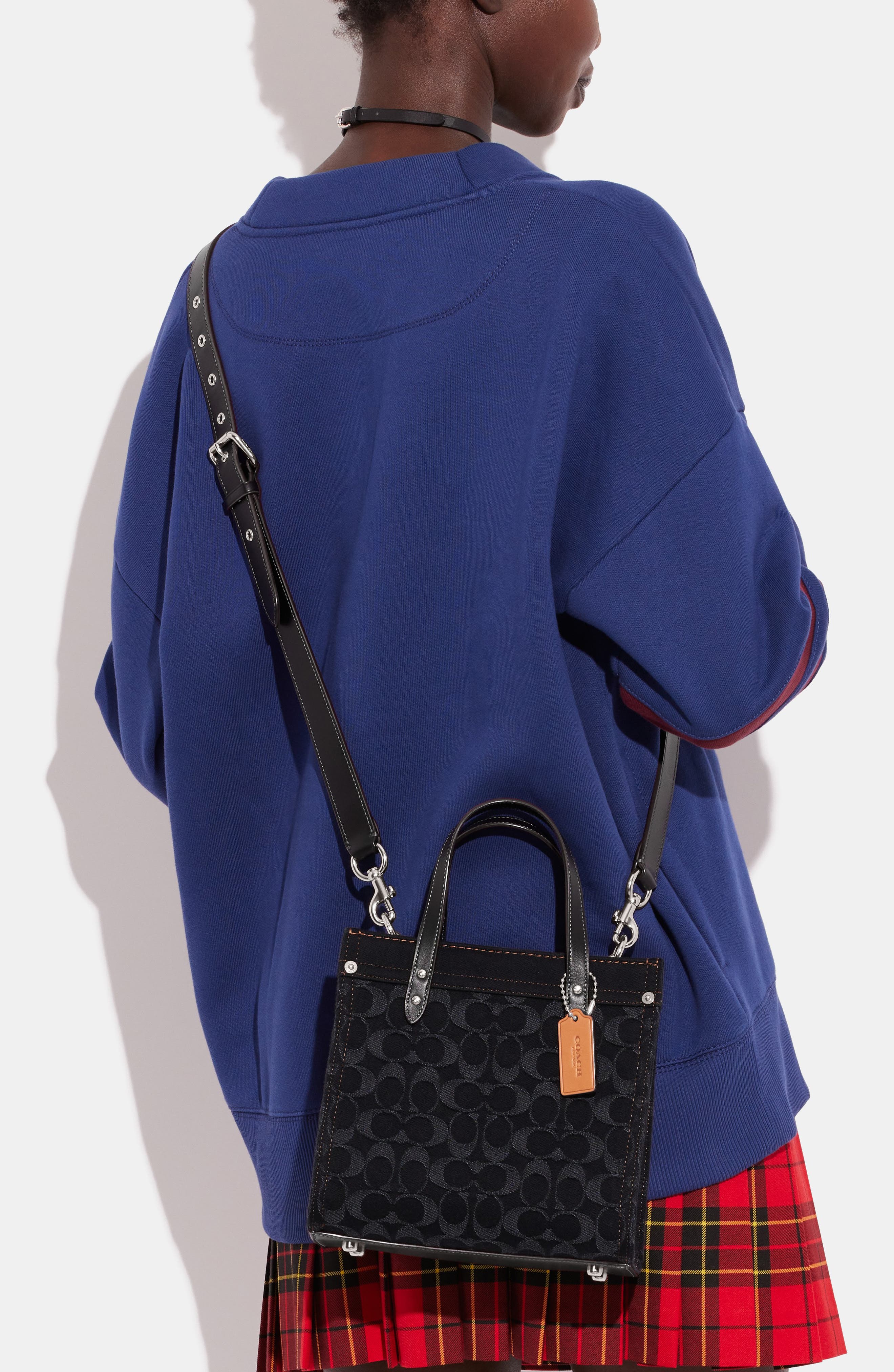 Signature Washed Denim Field Tote, Alternate, color, BLACK DENIM