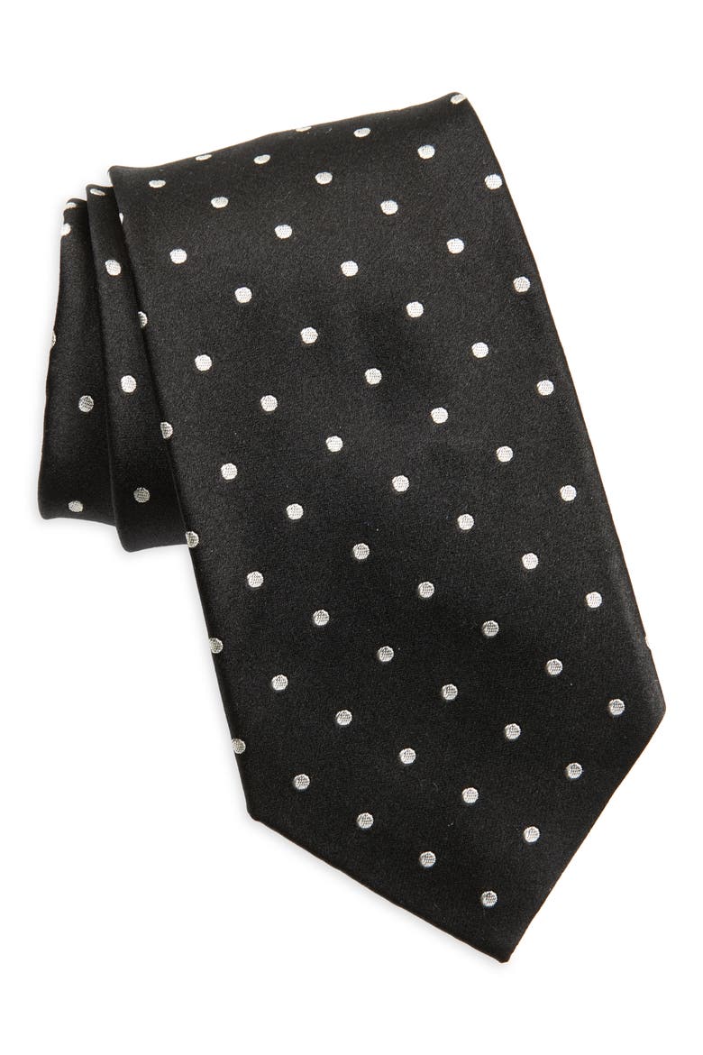 Neat Dot Silk Tie, Main, color, BLACK