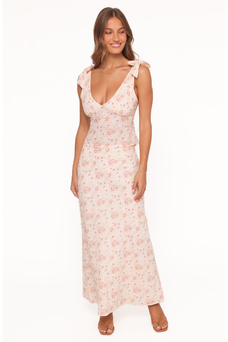 Giarda Floral Print Crinkle Linen Blend Maxi Skirt, Alternate, color, PEACH DITSY FLORAL