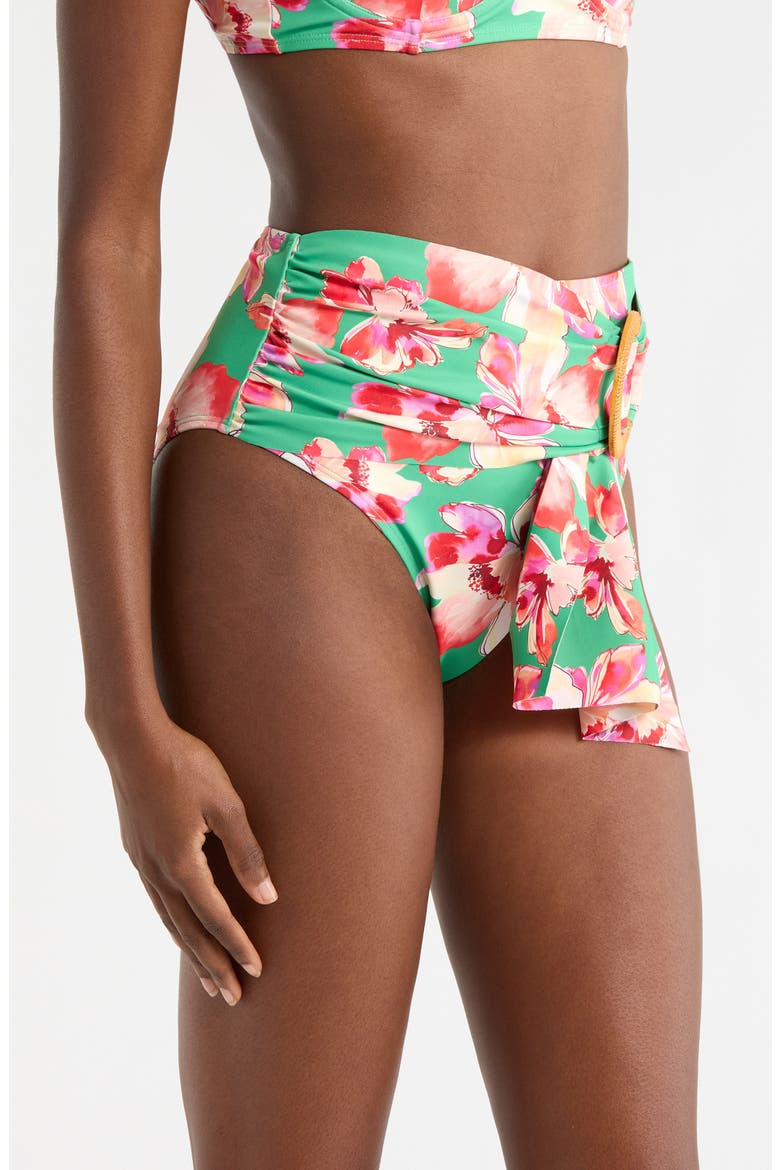 O-Ring High Waist Bikini Bottoms, Alternate, color, GREEN FLORAL