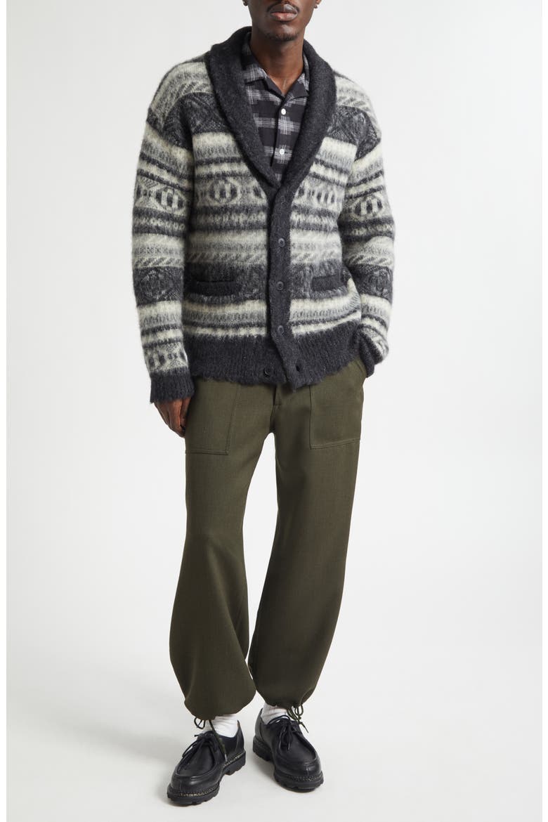Shaggy Fair Isle Shawl Collar Cardigan, Alternate, color, CHARCOAL GRAY