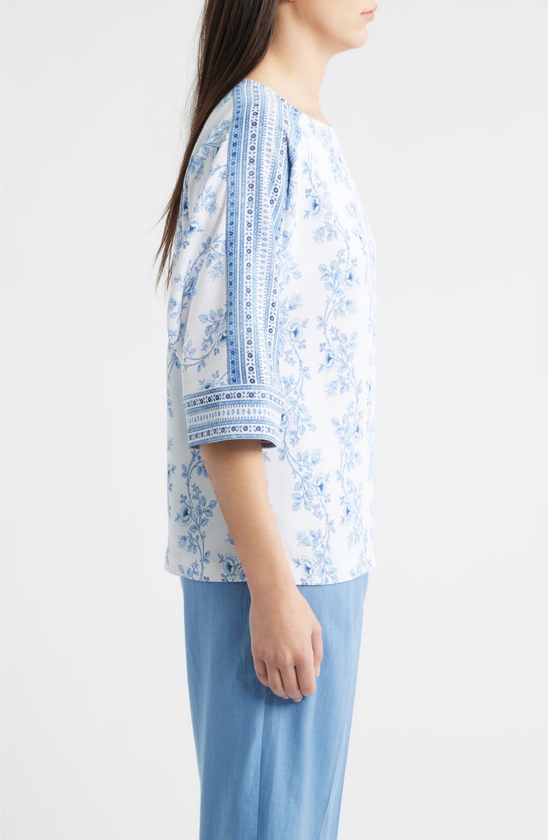 Anne Klein Mix Floral Print Top, Alternate, color, Crisp White Multi