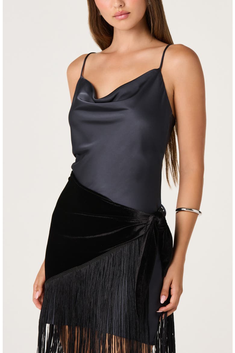 Manon Cowl Neck Velvet Fringe Hem Dress, Alternate, color, SLATE GREY