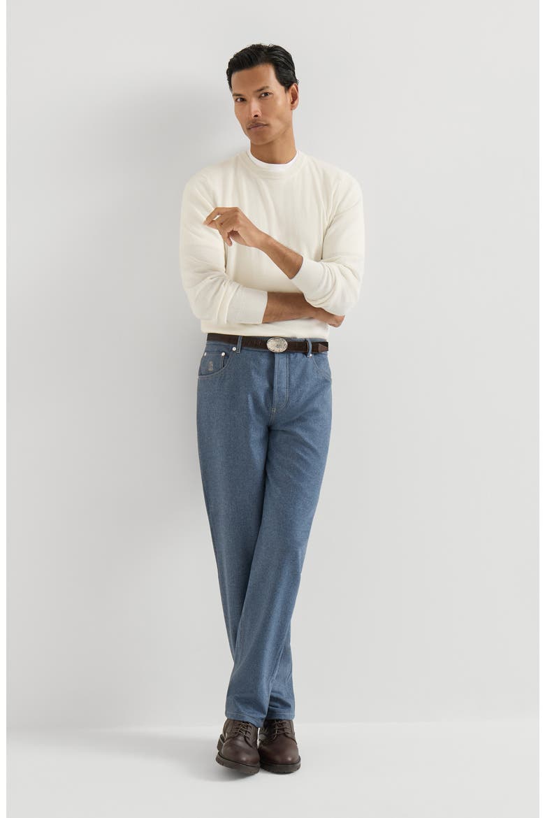 Virgin wool flannel five-pocket trousers, Alternate, color, Cerulean