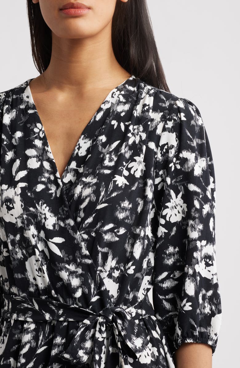 Connected Apparel Puff Sleeve Faux Wrap Maxi Dress, Alternate, color, Black