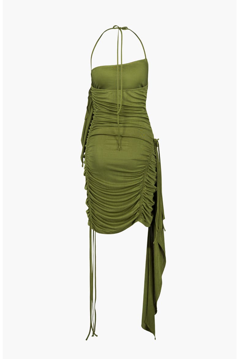 Mary Drawstring Halterneck Dress, Alternate, color, Olive