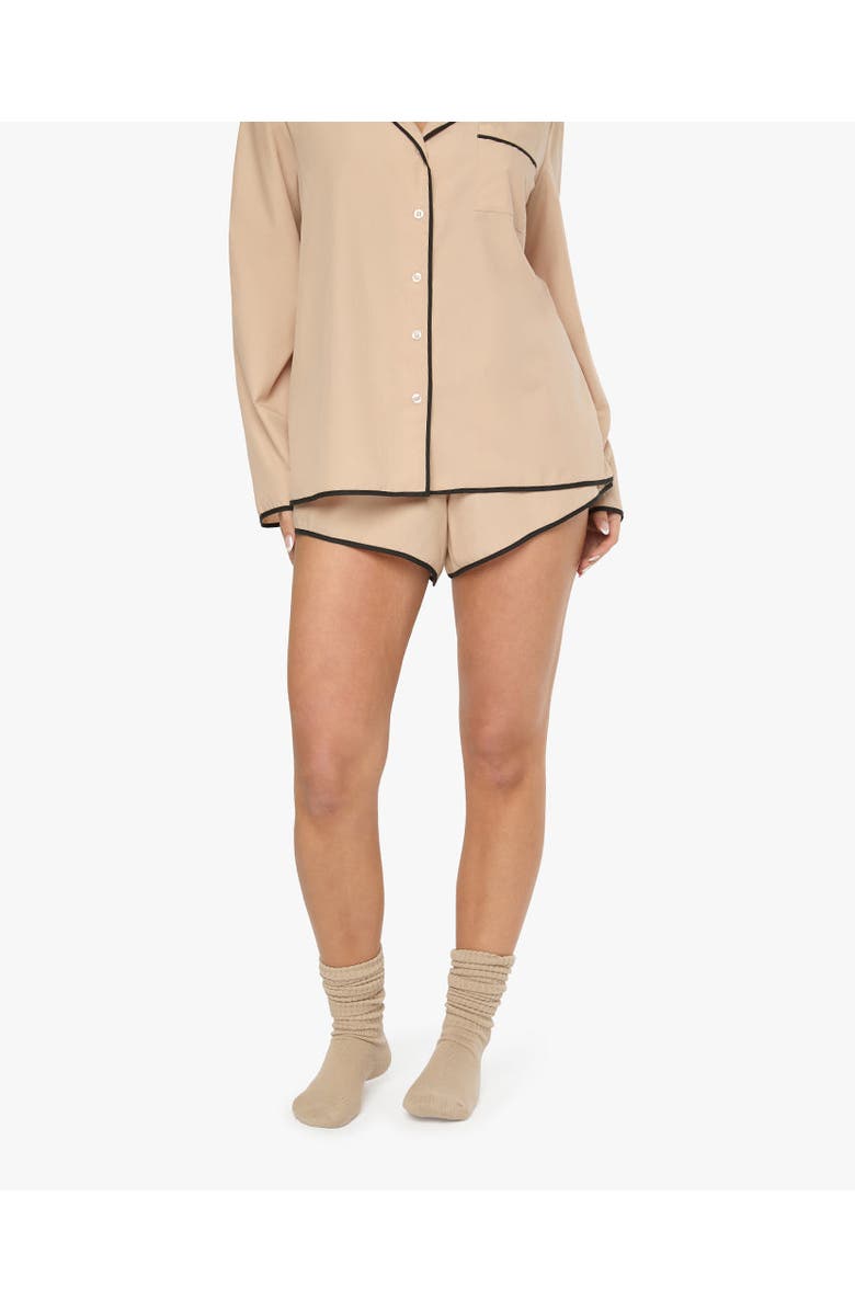 WeWoreWhat Classic Piping Pajama Short, Main, color, Almond/Black