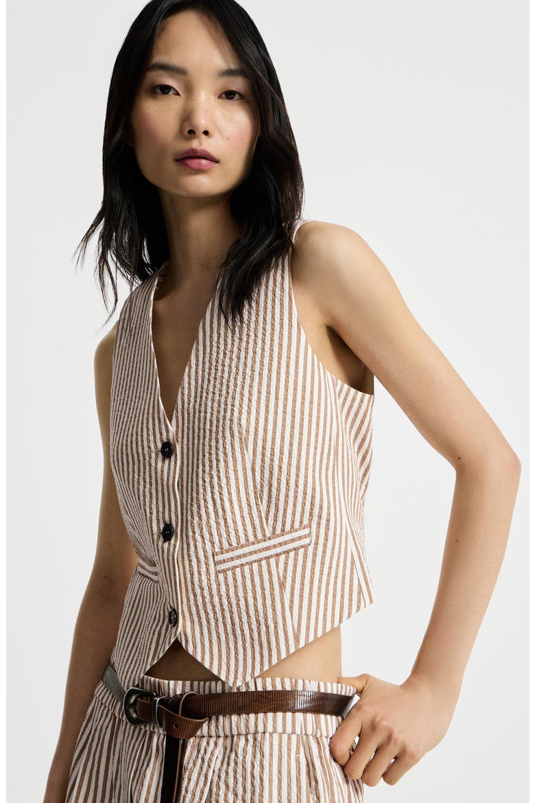 Striped seersucker vest, Alternate, color, Beige