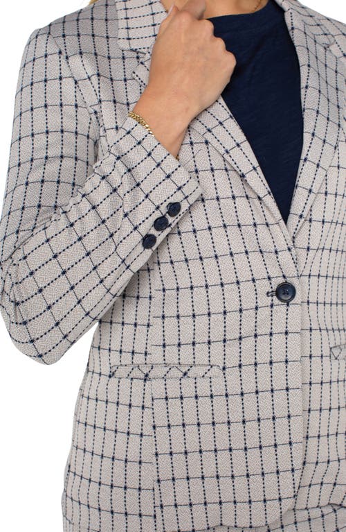 Liverpool Los Angeles Grid Fitted Knit Blazer In Navy Taupe Grid