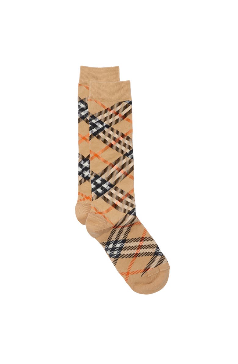 Burberry Check Cotton Blend Socks, Main, color, Sand